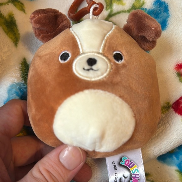 Squishmallows Bernie the Brown and White dog Keychain clip NWT - Picture 3 of 4